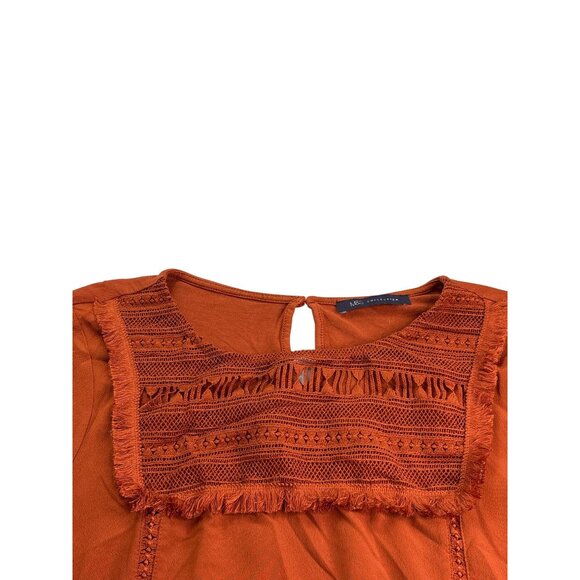 M&S Collection Marks & Spencer Top UK 10 US 8 Orange Copper Crochet Fringe Bib - Picture 2 of 6